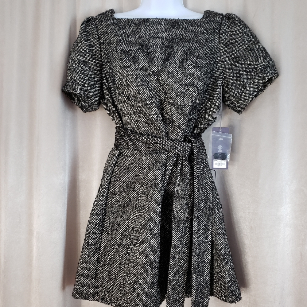 NWT Jen Lopez gray tweed belted sweater dress M